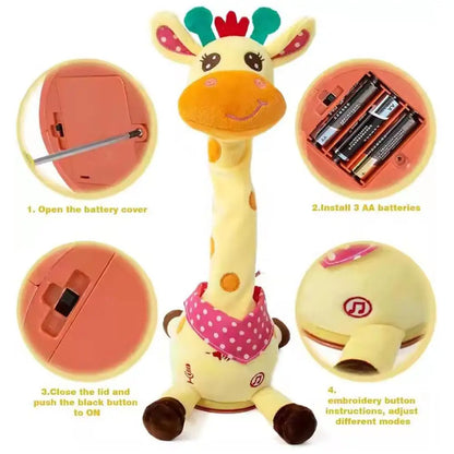 Electric Singing Dancing Giraffe Toy With Light & Voice Recording, Swing Motion Interactive Plush Animal For Kids Gift