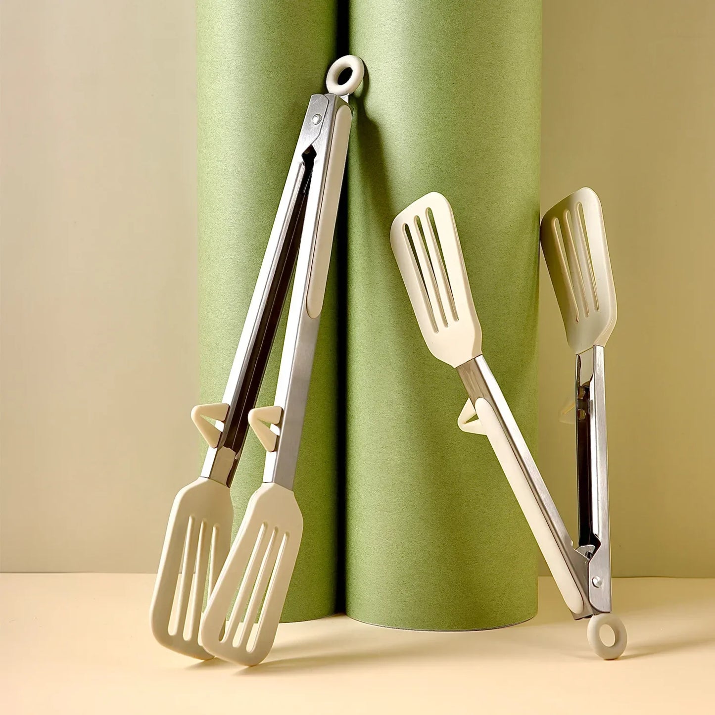 9" Stainless Steel Food Tongs, Non-Stick Silicone Cooking Tongs, Outdoor Salad and Bread Utensils, Kitchen Accessories