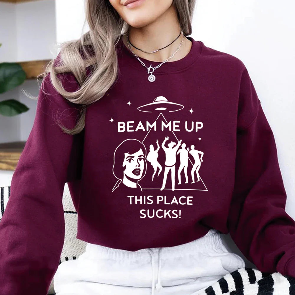 Beam Me Up This Place Sucks Sweat Mode Tv Chemise Streetwear Rétro St5 Pull Unisexe Manches Longues Sweatshirts Fans Cadeau