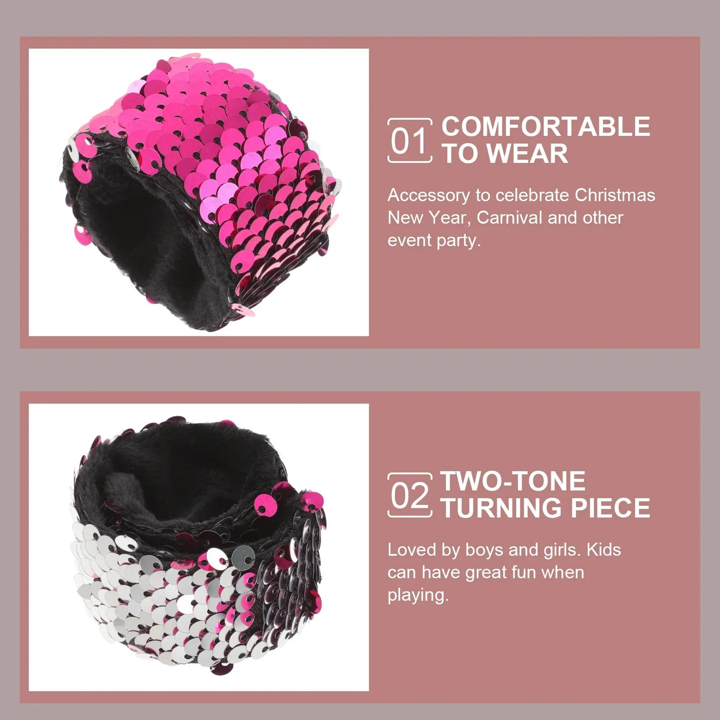 Bracelets à paillettes bicolores pour enfants, cadeaux de fête, bracelet de poignet, cadeau de carnaval pour enfants, bracelet à paillettes pour fête