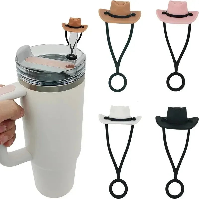 Silicone Cowboy Hat Straw Covers Caps Dustproof Cute Protector Mug Straw Tip for 30 40Oz Tumbler Water Bottle Decor Accessories