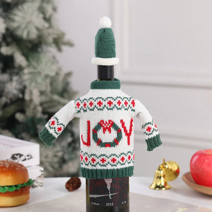 Ensemble de bouteilles de vin de noël tricotées créatives, couvre-bouteille de vin, manches, bonhomme de neige du père noël, nouvel an, décor de Table à dîner
