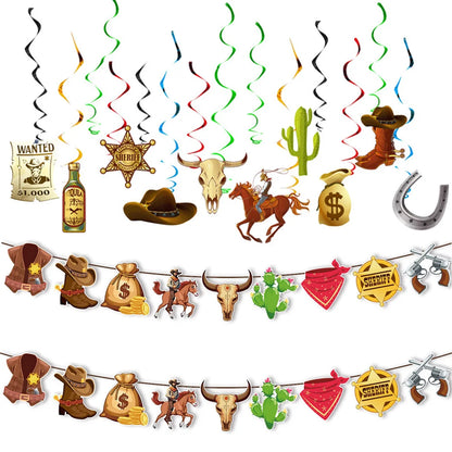 Wild Western Cowboy Party Swirls Streamers Western Theme Birthday Hanging Banner Photography Backdrop Western Cowboy Party Decor