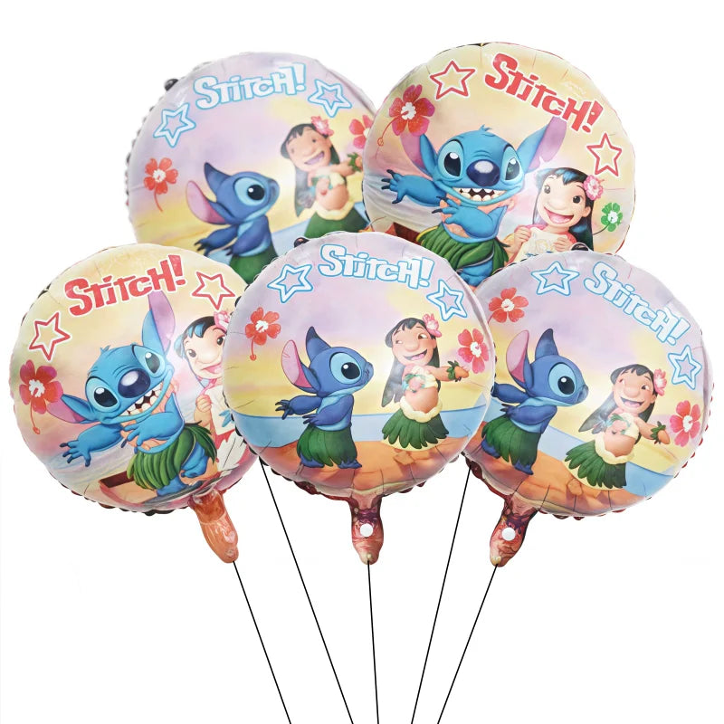 5Pcs Lilo&Stitch 18in Round Ballon Set Party Supplies Kid Birthday DIY Party Decoration Foil Inflate Helium Globos Scene Layout