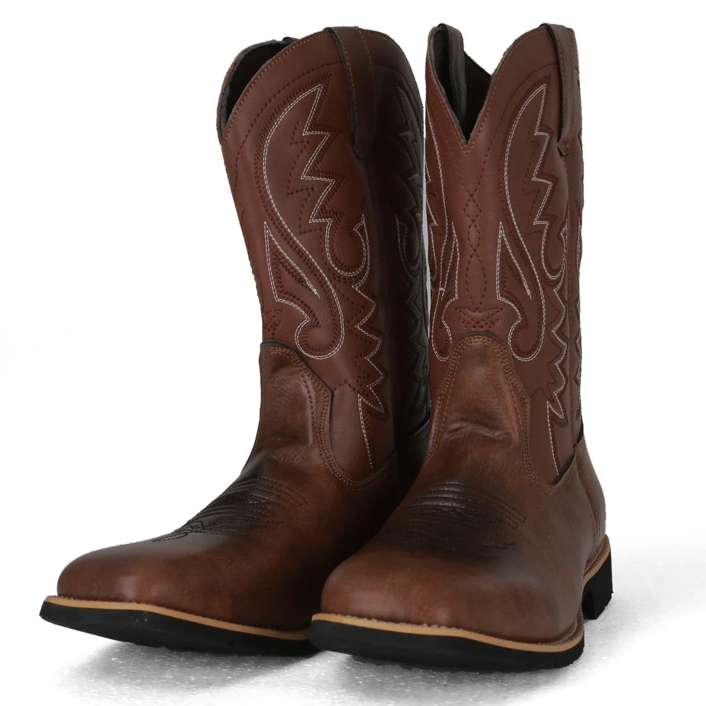 Bottes de cowboy Western pour hommes Noir Marron PU Cuir Bottes Rétro Hommes Rading Bottes Hommes Brodé Mi-Mollet Moto Bottes Taille 48