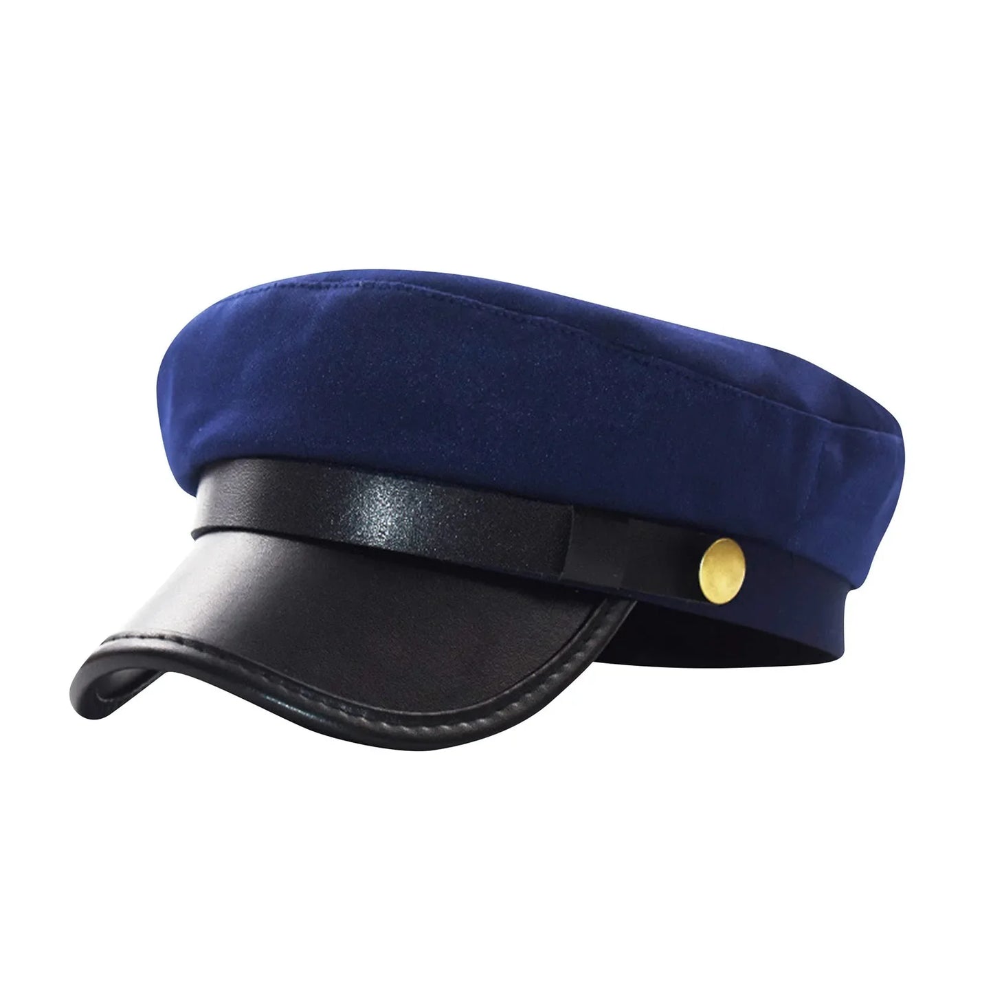 PU Leather Unisex Cycling Caps, Women Men Autumn Sailor Hat Black, Travel Student Hat, Flat Top Captain Hat