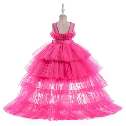 Formal evening gowns for children, elegant evening dresses for girls, with train, detachable princess dress