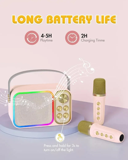 Bluetooth Speaker Accessory Portable RGB LED Light Karaoke With 1-2 Wireless Microphones Effects HIFI Stereo Surround Voice