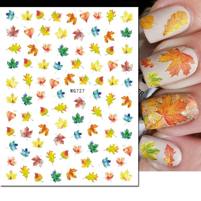 3d Nail Art Stickers Winter Autumn Golden Leaves Red Roses Flowers Decals For Nails Decoration Manicure Salon Beauty