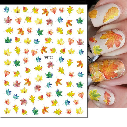 3d Nail Art Stickers Winter Autumn Golden Leaves Red Roses Flowers Decals For Nails Decoration Manicure Salon Beauty