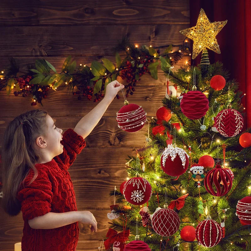 Grandes Boules de Noël Rouge de 8cm, Décorations pour la Maison, Cadeau de Nouvel An, 2024, 2025