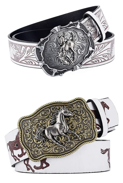Ceinture de Cowboy pour femmes, ceinture à tête de cheval au galop Cool, ceinture imprimée de Style technique Y2K à la mode pour hommes