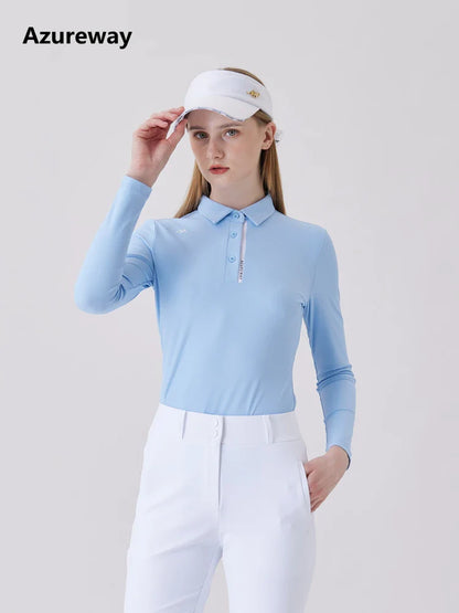 AW Golf Women's Simple Polo Shirt Long-sleeved T-shirt Quick-drying Breathable Sports Jersey Spring Autumn Golf Clothing Suit