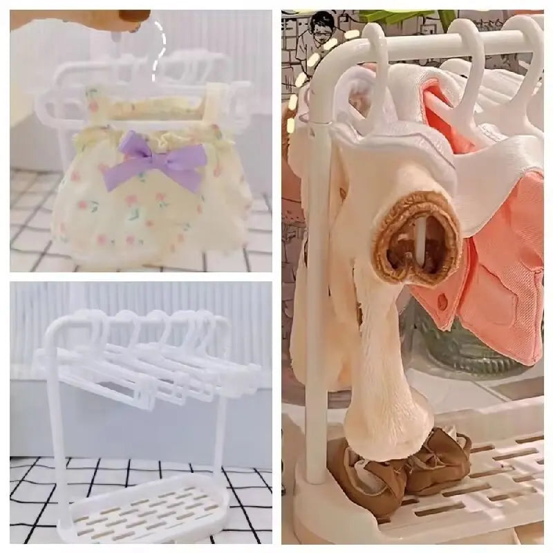 Plastic Doll Clothes Rack Miniature Dollhouse Furniture Toy Cosplay Closet Organizer for 15/20cm Cotton Doll Playing House Gift