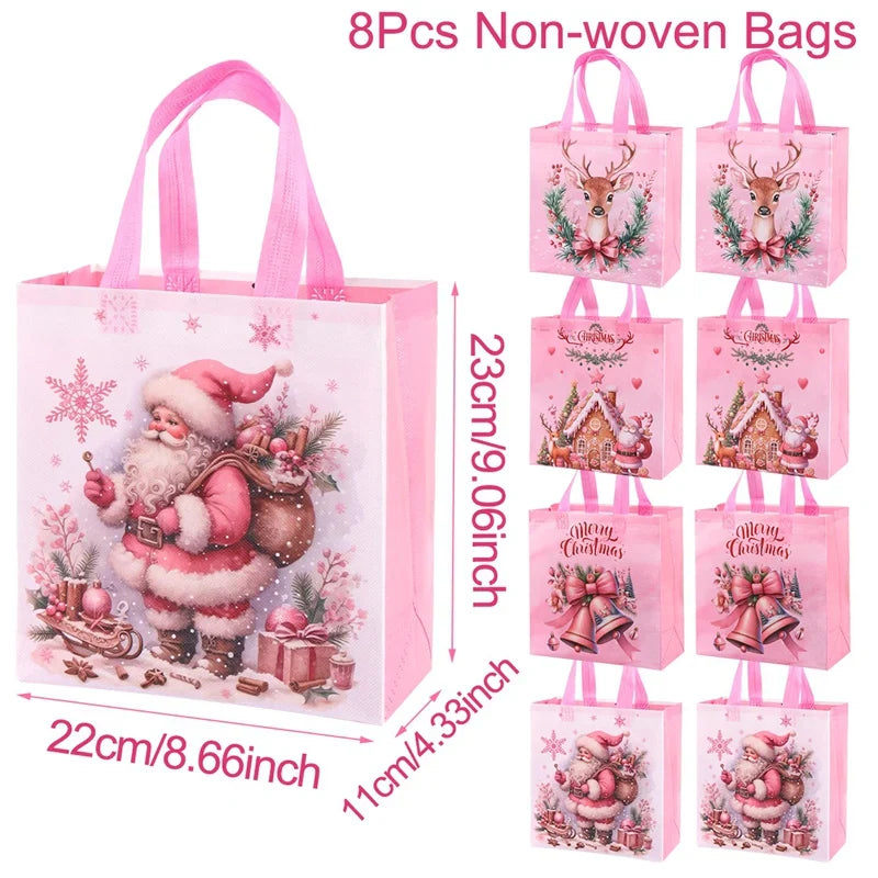 4/8 pièces sac cadeau de noël Santa sac Non tissé décorations de noël pour la maison 2025 cadeaux de noël Navidad Noel sac d'emballage du nouvel an