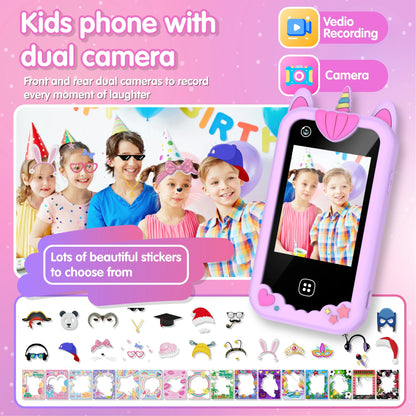 Téléphone intelligent pour enfants Filles Garçons Jouets Téléphone portable Double appareil photo Lecteur de musique 17 jeux Téléphone d'apprentissage pour tout-petits Cadeaux d'anniversaire