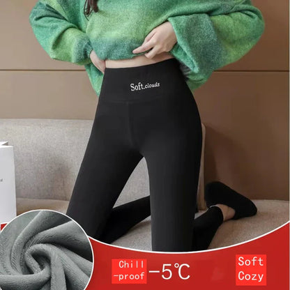 Pantalon crayon taille haute en laine d'agneau pour femme, leggings d'hiver épais, peluche moelleuse, longueur de rinçage, doublure en velours chaud ATIONS Ins, décontracté