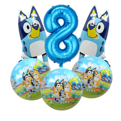 Bluey – vaisselle de fête d'anniversaire de noël, bannière jetable, garniture de gâteau, drapeau suspendu, ballons avec chiffres bleus, décoration d'anniversaire