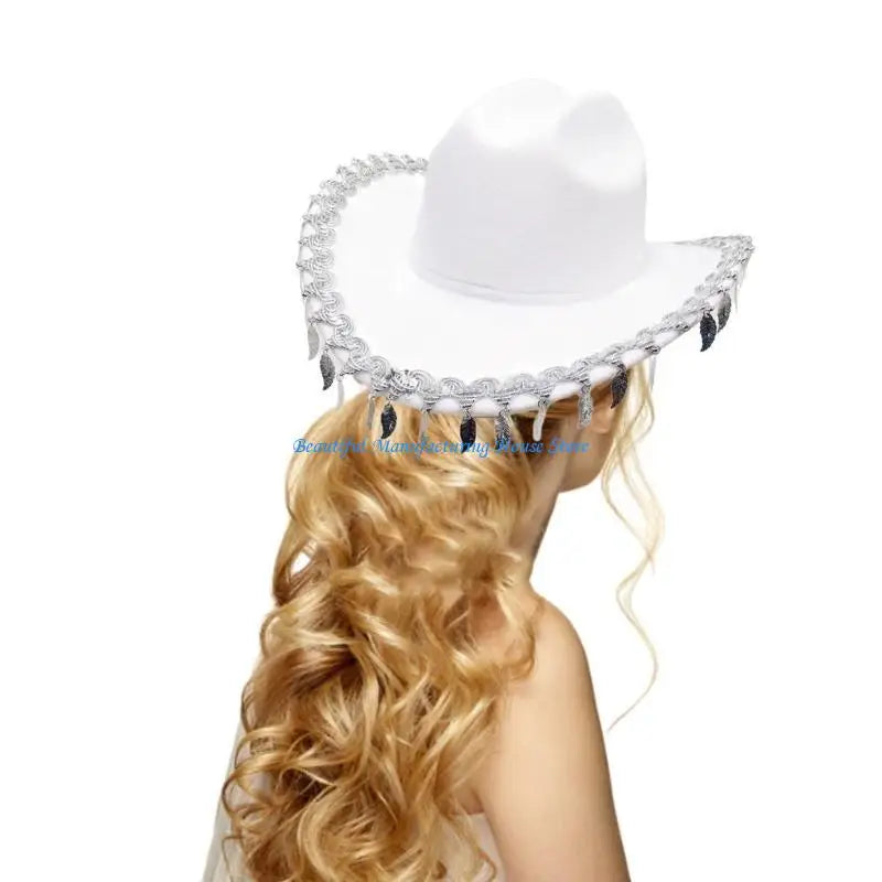 E56A chapeau Cowboy chapeau Cowgirl occidental chapeaux à franges pour Costume fête pour femmes