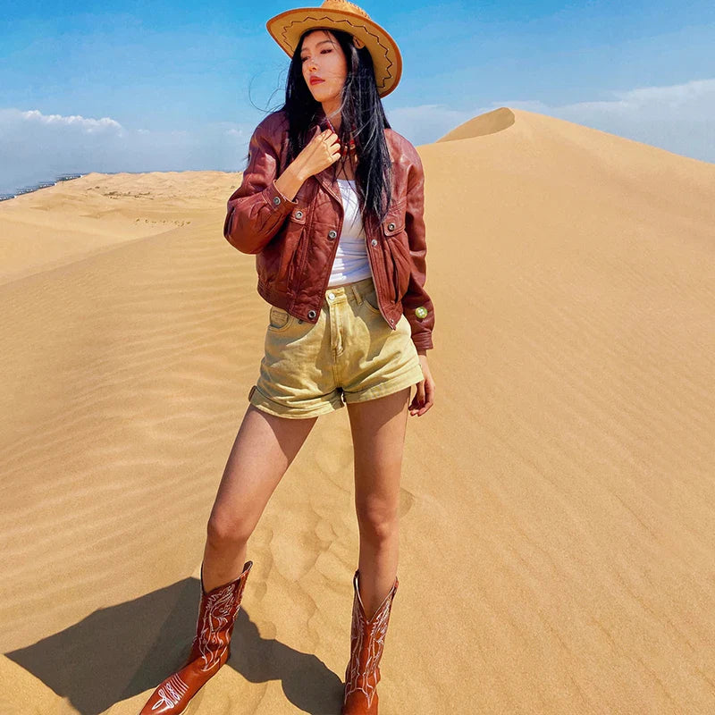 Women's boots genuine leather embroidery knee-length western cowboy boots high heels retro all-match knight fashion boots
