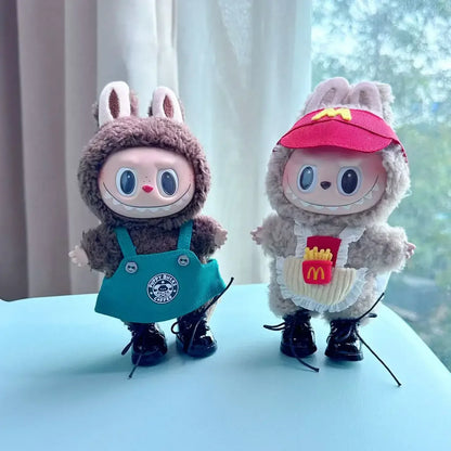 Labubu 17cm Clothes Outfit Accessories For Labubu Dolls Clothing Kids Gift French Fries Apron And M Hat Work Uniforms FF15G