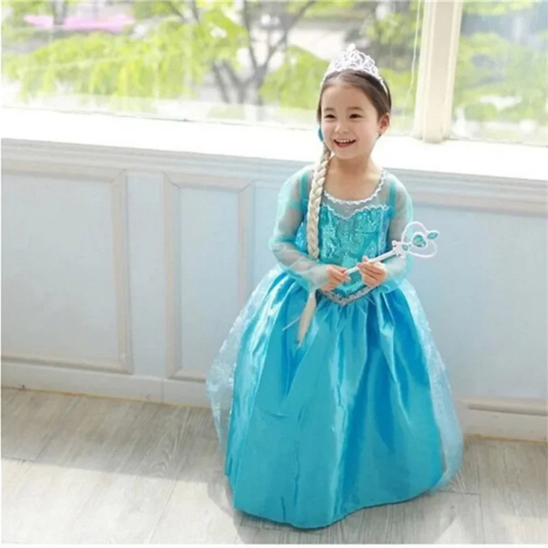 Déguisement Elsa Reine des Neiges pour Filles 2025 Nouveau Cosplay Carnaval Fête Robe de Soirée 3-10 Ans Enfants Anniversaire Bal de Promo Robe d'Été Vestidos