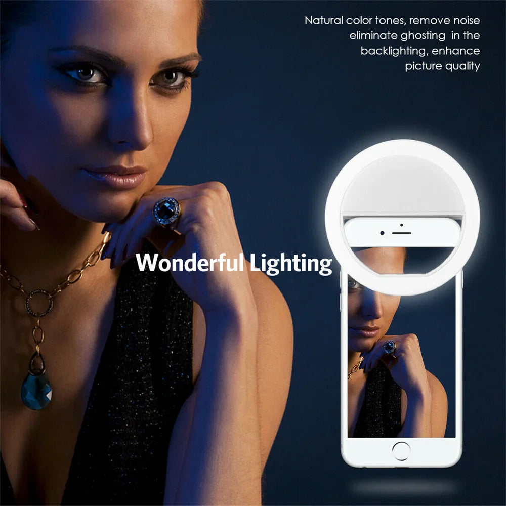 Lampe LED portable avec chargeur USB pour objectif de téléphone, anneau lumineux pour Selfie, diffusion en direct, vidéo, lumière d'appoint pour tous les smartphones