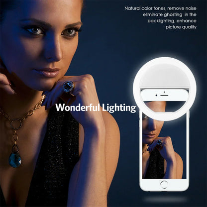 Lampe LED portable avec chargeur USB pour objectif de téléphone, anneau lumineux pour Selfie, diffusion en direct, vidéo, lumière d'appoint pour tous les smartphones