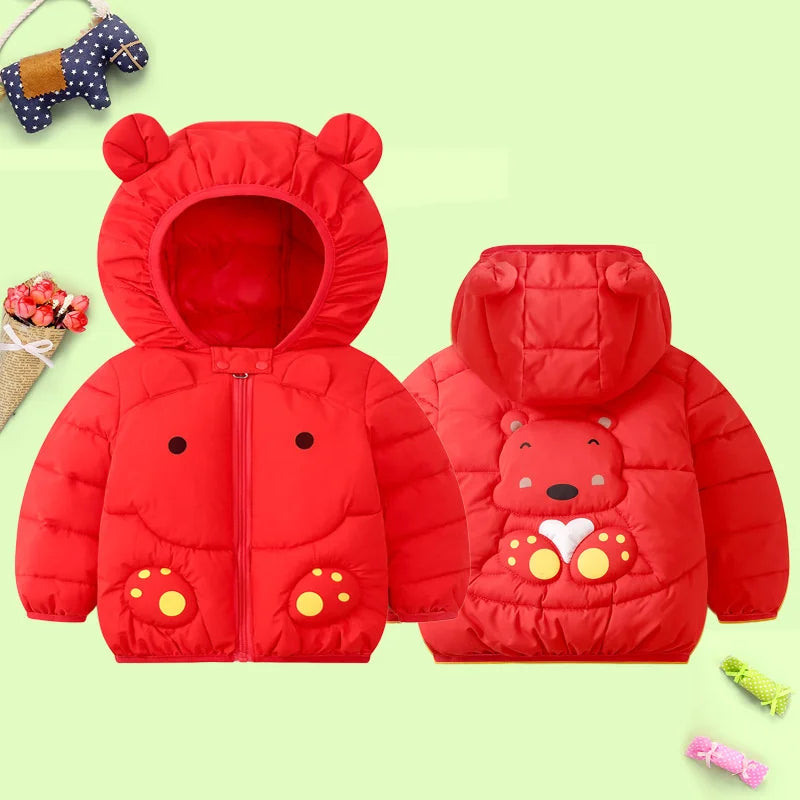 1-6T Hiver Bébé Filles Garçons Vêtements Manteaux Duvet Coton Dessin Animé Capuche Vestes Enfants Combinaison de Ski Salopette Costume de Tout-Petit