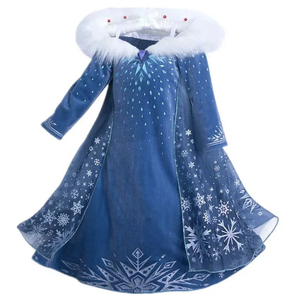 Elsa Dresses for Girls Princess Party Elsa Costume Snow Queen 2 Cosplay Elza Vestidos Hair Accessory Set Halloween Girls Clothes
