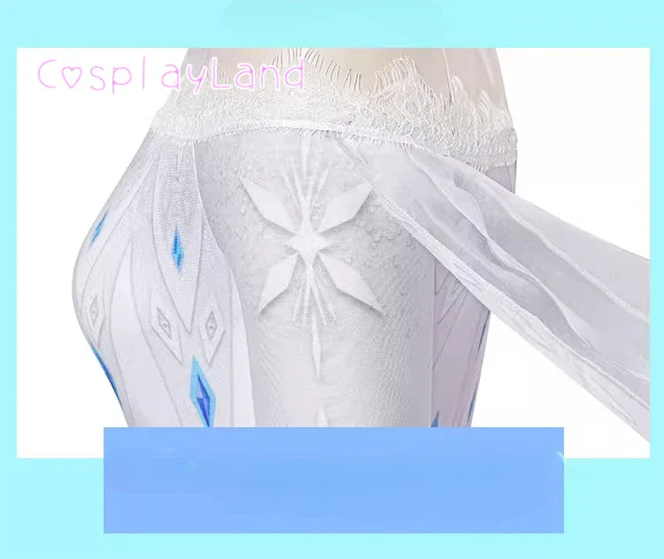Costume de Cosplay Reine Elsa Robe Carnaval Fantaisie Halloween Femme Impression Princesse Robe Blanche Tenue Sur Mesure