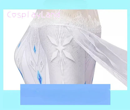 Costume de Cosplay Reine Elsa Robe Carnaval Fantaisie Halloween Femme Impression Princesse Robe Blanche Tenue Sur Mesure