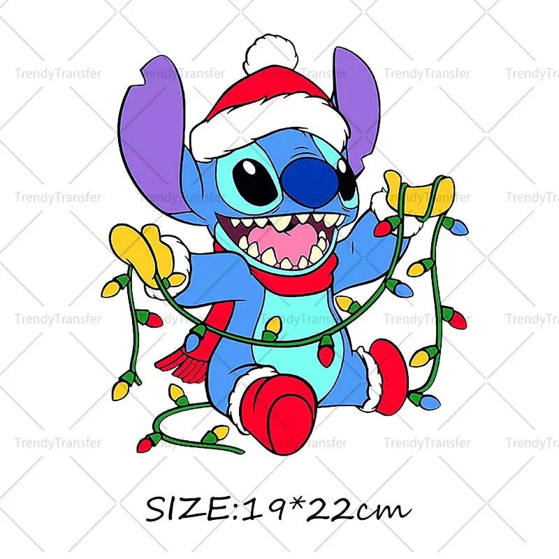 Autocollants thermocollants de Noël Lilo et Stitch pour vêtements, impressions thermiques, décalcomanies pour T-shirts