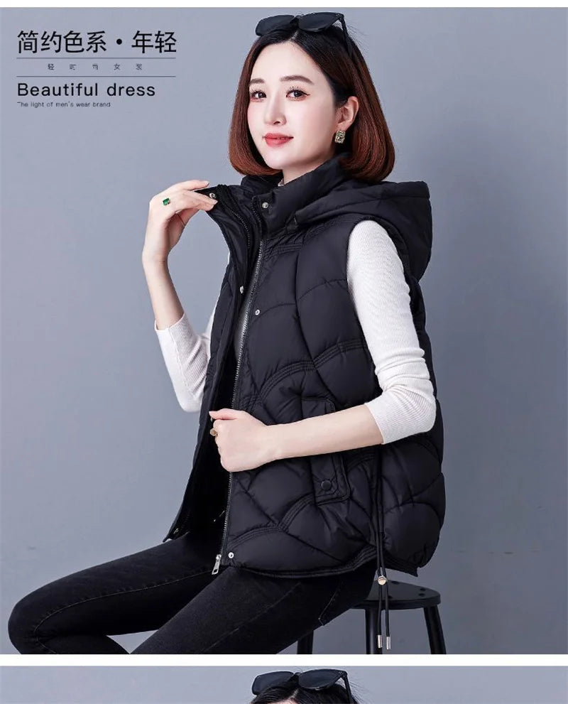 Doudoune Sans Manches en Coton Femme Automne Et Hiver 2025 Nouvelle Mode Vêtement d'Extérieur Doux Mince Gilet Manteau Femme Contraste de Couleurs