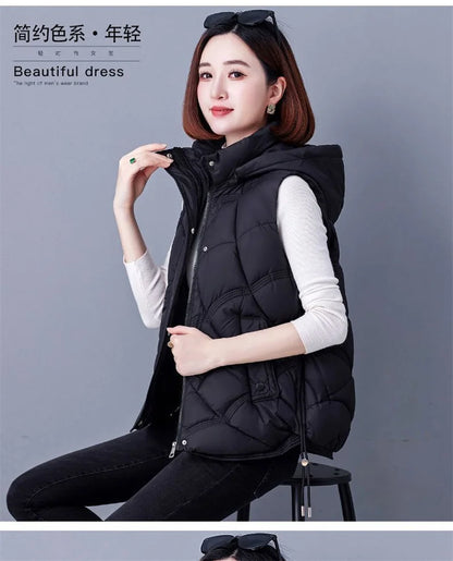 Doudoune Sans Manches en Coton Femme Automne Et Hiver 2025 Nouvelle Mode Vêtement d'Extérieur Doux Mince Gilet Manteau Femme Contraste de Couleurs