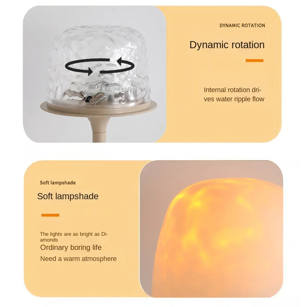 High Footed LED Atmosphere Desk Lamp Water Ripple Touch/Remote Control Projection Night Light Non-slip Bottom Romantic