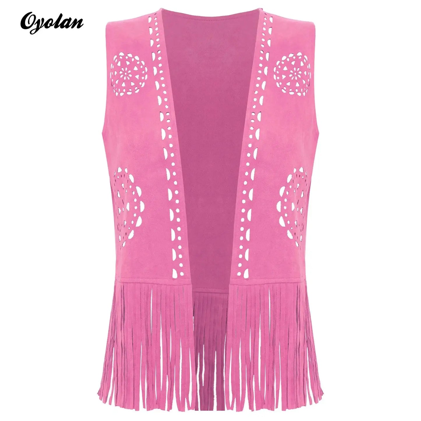 Gilet de costume femme cosplay cowgirl western à franges hippie années 70 disco vintage évidé à pampilles en similicuir