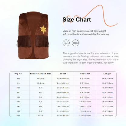 Children's Hippie Cowboy Costume, Toddler Boys Girls Cowgirl Vest, Open Front Fringed Vest for Halloween Cosplay Theme Party Outfits