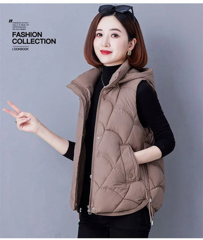 Doudoune Sans Manches en Coton Femme Automne Et Hiver 2025 Nouvelle Mode Vêtement d'Extérieur Doux Mince Gilet Manteau Femme Contraste de Couleurs