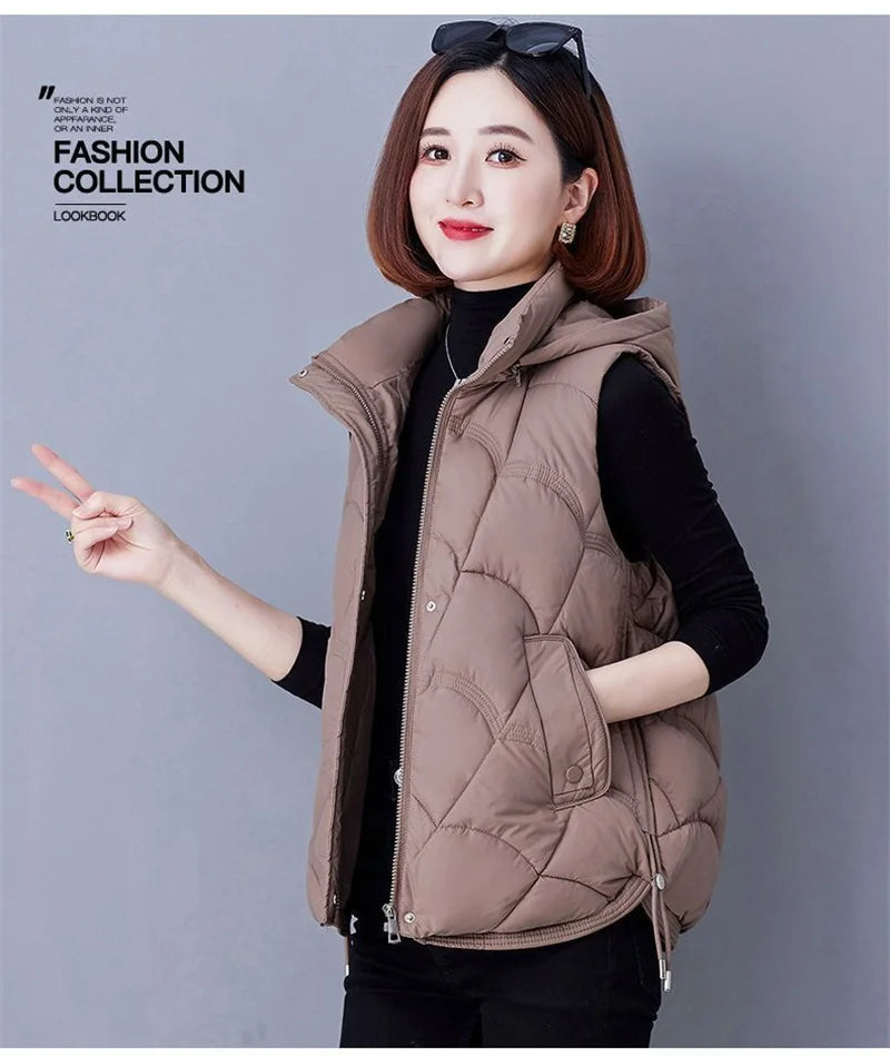 Doudoune Sans Manches en Coton Femme Automne Et Hiver 2025 Nouvelle Mode Vêtement d'Extérieur Doux Mince Gilet Manteau Femme Contraste de Couleurs