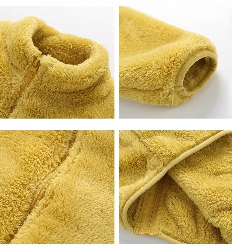 Manteau en peluche de couleur unie pour enfants, automne-hiver, chaud, pour bébés filles et garçons, veste décontractée, pardessus, vêtements pour enfants, vêtements d'extérieur pour tout-petits
