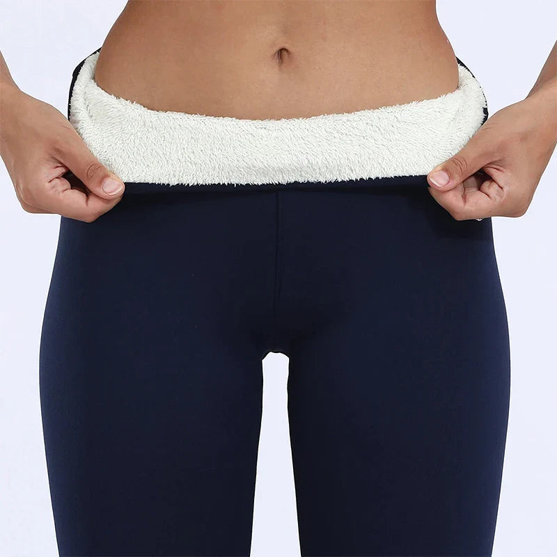 Leggings d'hiver épais pour femmes, doublés polaire chaude, pantalon thermique simple et tendance, leggings noirs amincissants, taille haute élastique, couleur unie