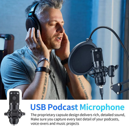 Professional Studio Microphone Live Broadcast Singing Recording Microphone Kits with Suspension Scissor Arm and Metal Shock Mount