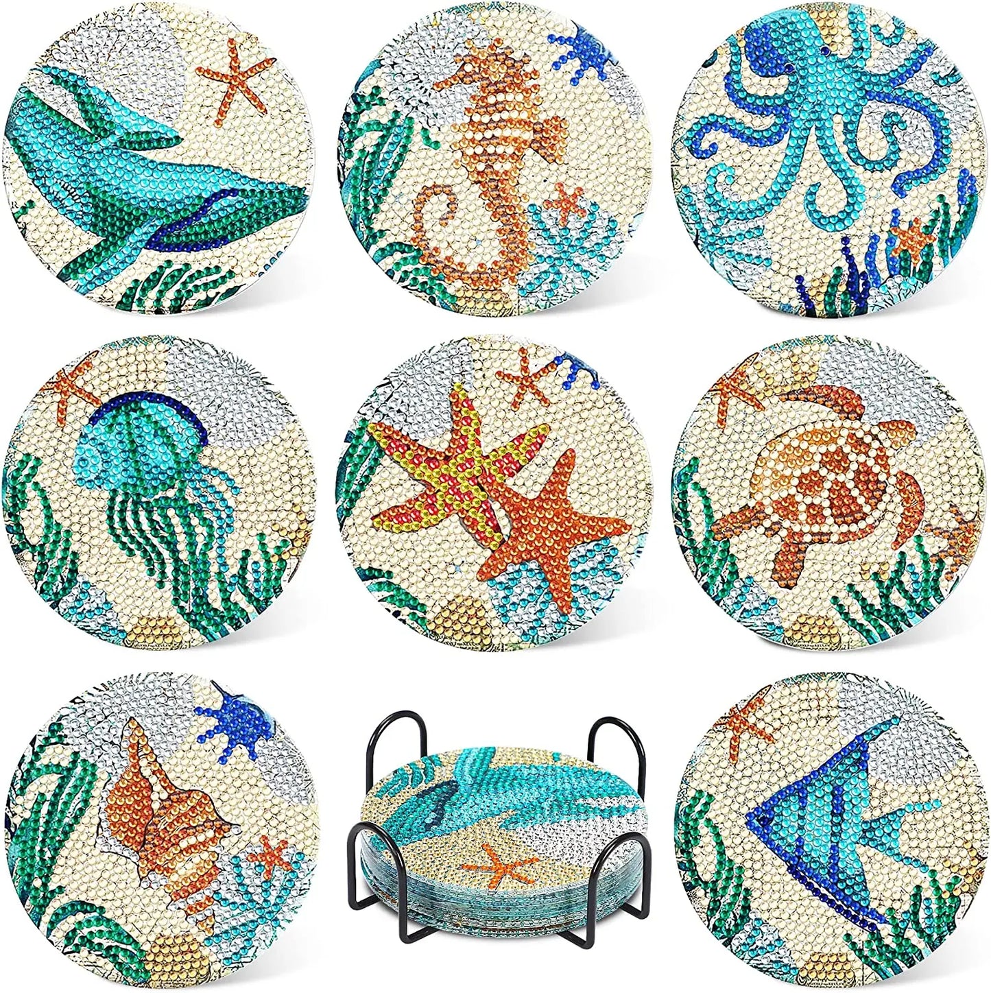 6Pcs DIY Diamond Painting Coasters Mandala Flowers 5D Full Drill Diamond Art Non Slip Coasters with Holder Ideal Christmas Gift