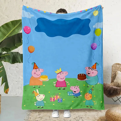 Cartoon P-Peppa Pigs Printed Blanket Picnic Blankets Warm Blanket Soft and Comfortable Blanket Home Travel Birthday Gift