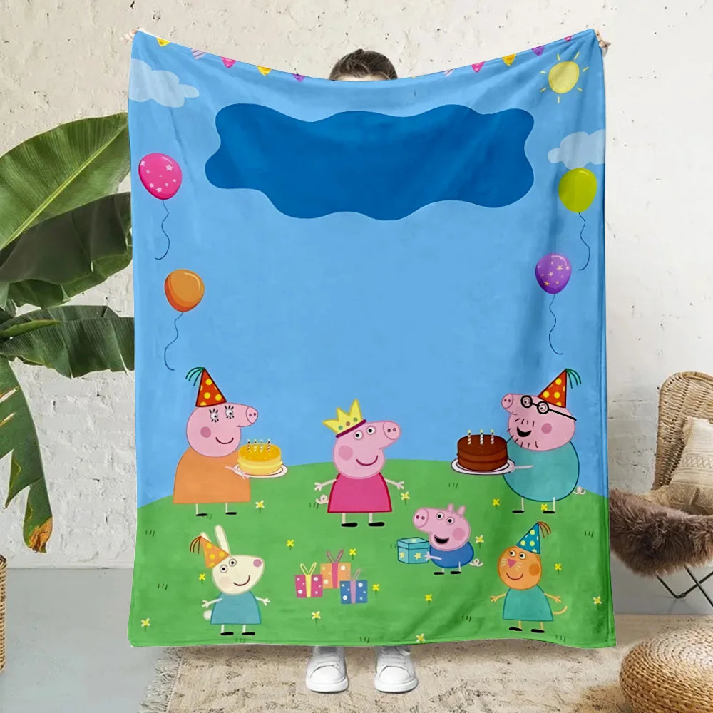 Cartoon P-Peppa Pigs Printed Blanket Picnic Blankets Warm Blanket Soft and Comfortable Blanket Home Travel Birthday Gift