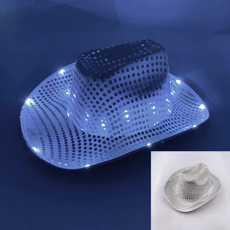Chapeau de cowboy lumineux à LED clignotantes, lumineux, coloré, pour Noël, mariage, cow-girl, casquette de carnaval, hommes, femmes, pour fête de mariage, accessoire.