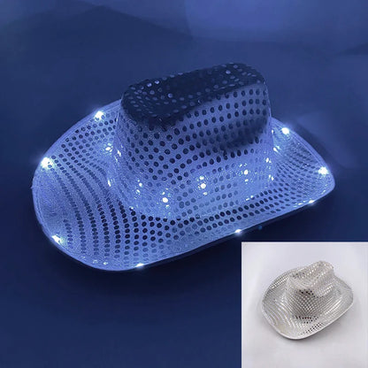 Chapeau de cowboy lumineux à LED clignotantes, lumineux, coloré, pour Noël, mariage, cow-girl, casquette de carnaval, hommes, femmes, pour fête de mariage, accessoire.