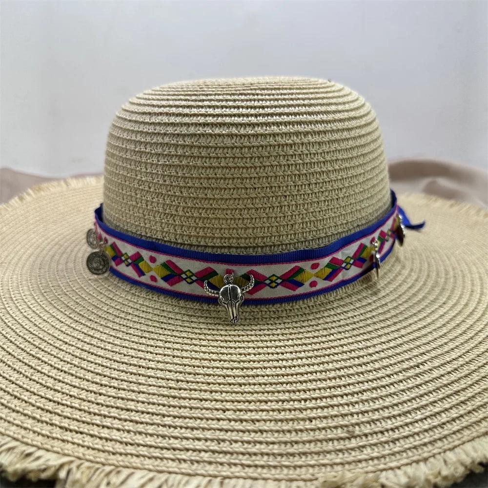 Bandes de Chapeau de Cowboy Boho en Cuir, Accessoire de Paille Fedora ander, de Tête de Vache, Décoration de Remplacement