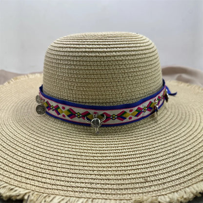 Bandes de Chapeau de Cowboy Boho en Cuir, Accessoire de Paille Fedora ander, de Tête de Vache, Décoration de Remplacement
